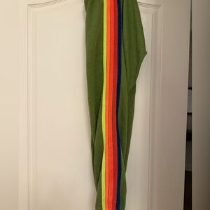 LIMITED EDITION AVIATOR NATION GREEN STRIPED SWEATPANTS, SIZE SMALL